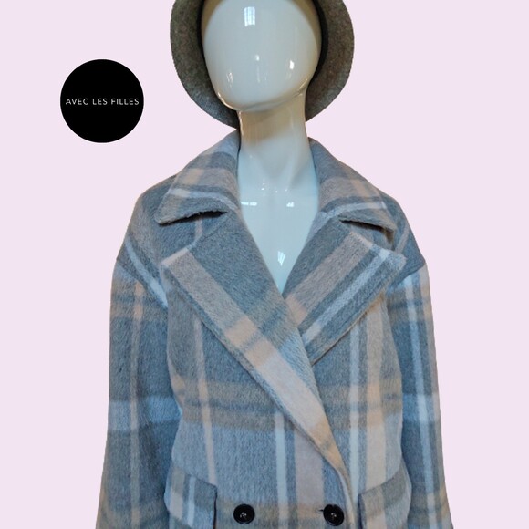AVEC LES FILLES NEW Plaid Double Breast Flap Pockets Peacoat L - Picture 8 of 11